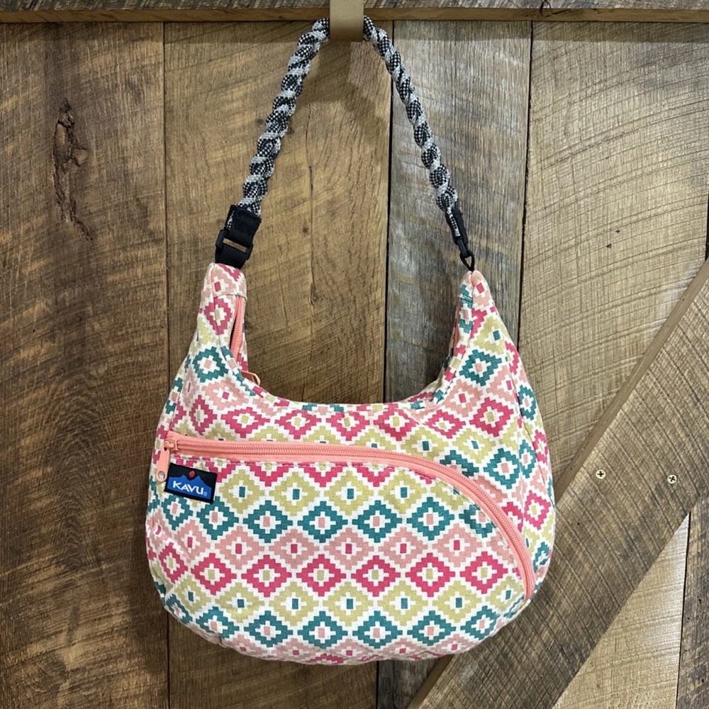 Kavu Sydney Satchel Rope Handle Boho Southwestern Zipper Canvas Bag 9” x 13”
